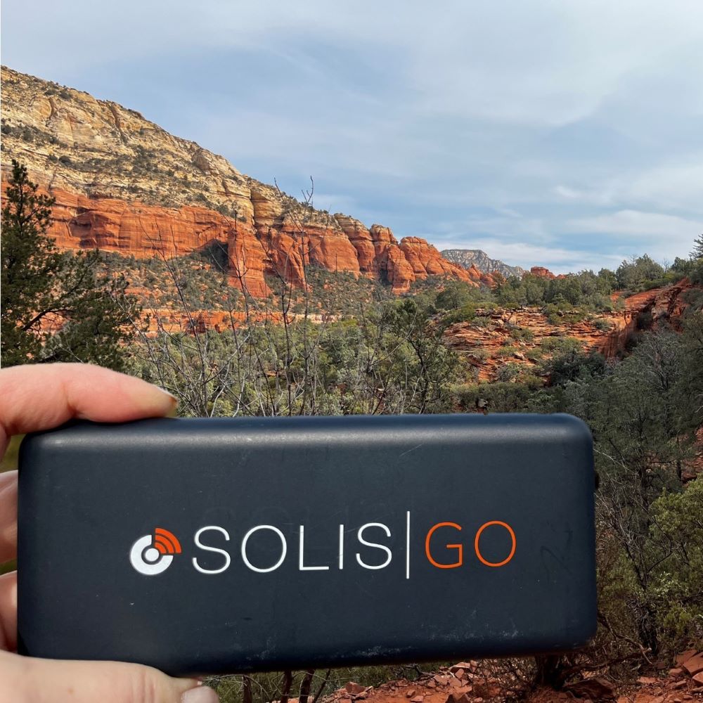 Solis Go LTE Hotspot being used in a remote canyon.